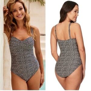 Nip Tuck “Joanne” One Piece Swimsuit Navy Gold Nautical Foil Style Size 4